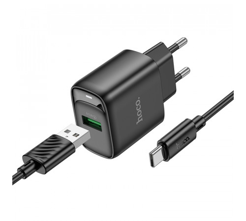 Мережевий зарядний пристрій з кабелем HOCO C140A Smart single port QC3.0 charger set(Type-C)(EU) Black (6942007627825)
