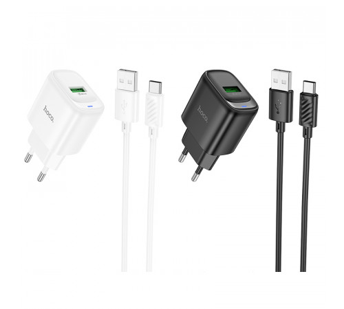 Мережевий зарядний пристрій з кабелем HOCO C140A Smart single port QC3.0 charger set(Type-C)(EU) Black (6942007627825)
