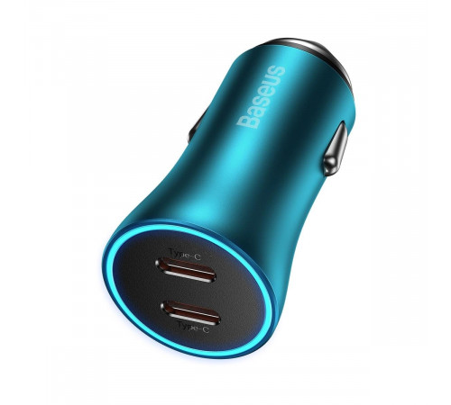 Автомобільний зарядний пристрій Baseus Golden Contactor Pro Dual Fast Charger Car Charger C+C 40W Blue (CGJP000003)