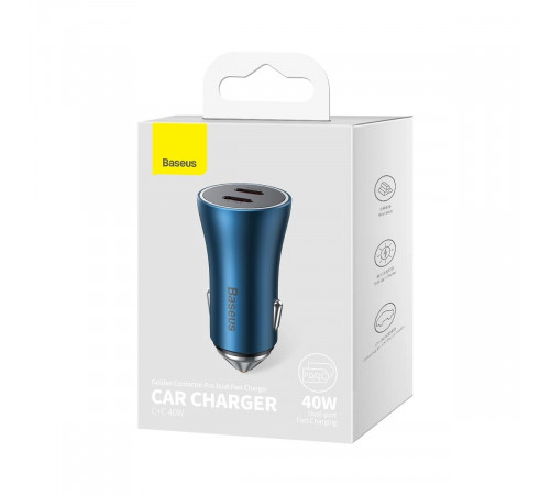 Автомобільний зарядний пристрій Baseus Golden Contactor Pro Dual Fast Charger Car Charger C+C 40W Blue (CGJP000003)