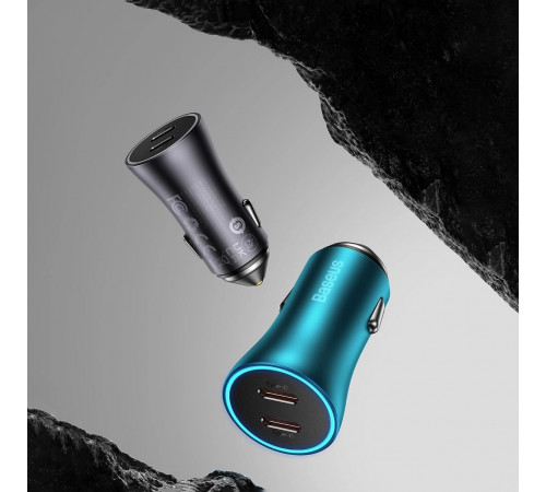 Автомобільний зарядний пристрій Baseus Golden Contactor Pro Dual Fast Charger Car Charger C+C 40W Blue (CGJP000003)