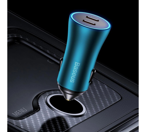 Автомобільний зарядний пристрій Baseus Golden Contactor Pro Dual Fast Charger Car Charger C+C 40W Blue (CGJP000003)
