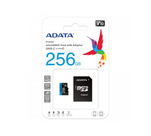 Карта пам'яті microSDXC (UHS-1) A-DATA Premier 256Gb Class 10 А1 (R-100Mb/s)  (adapter SD) (AUSDX256GUICL10A1-RA1)