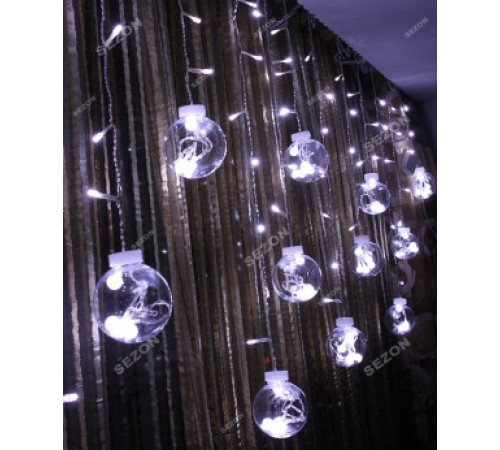 Гирлянда RD-070 Штора Шарик в шарике, Провод-Белый, Цвет ламп-Белый