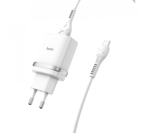 Мережевий зарядний пристрій з кабелем HOCO C12Q Smart QC3.0 charger set(Micro) 18W White (6931474716286)