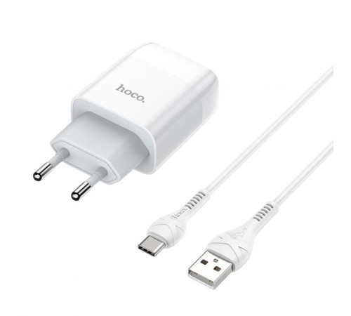 Мережевий зарядний пристрій з кабелем HOCO C72A Glorious single port charger set(Type-C) 10.5W White (6931474713018)
