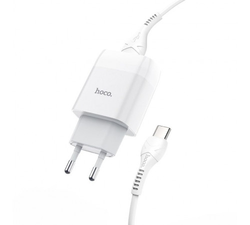Мережевий зарядний пристрій з кабелем HOCO C72A Glorious single port charger set(Type-C) 10.5W White (6931474713018)