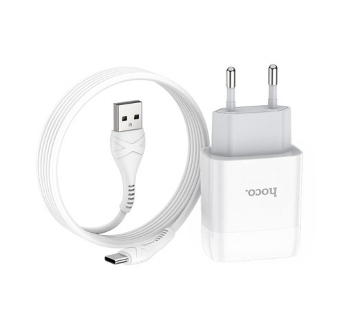 Мережевий зарядний пристрій з кабелем HOCO C72A Glorious single port charger set(Type-C) 10.5W White (6931474713018)