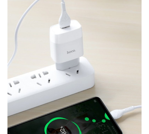 Мережевий зарядний пристрій з кабелем HOCO C72A Glorious single port charger set(Type-C) 10.5W White (6931474713018)