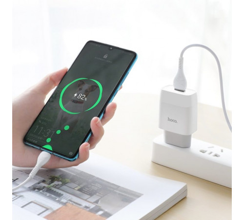 Мережевий зарядний пристрій з кабелем HOCO C72A Glorious single port charger set(Type-C) 10.5W White (6931474713018)