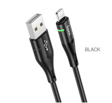 Кабель HOCO U93 USB to iP 2.4A, 1.2m, nylon, aluminum connectors, light indicator, Black (6931474732132)