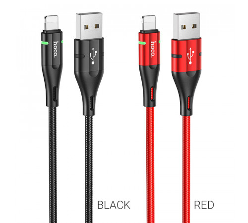 Кабель HOCO U93 USB to iP 2.4A, 1.2m, nylon, aluminum connectors, light indicator, Black (6931474732132)