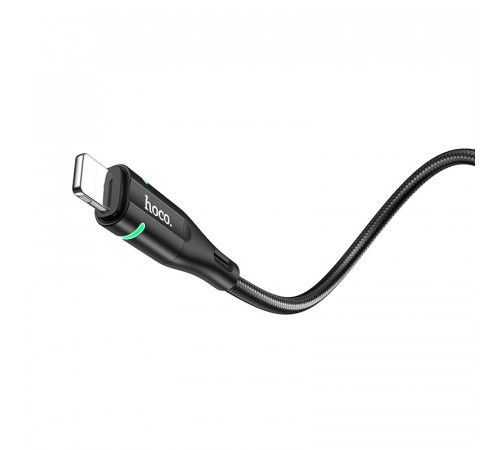 Кабель HOCO U93 USB to iP 2.4A, 1.2m, nylon, aluminum connectors, light indicator, Black (6931474732132)