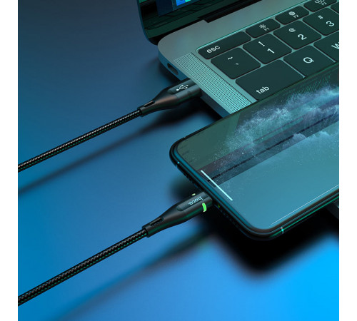 Кабель HOCO U93 USB to iP 2.4A, 1.2m, nylon, aluminum connectors, light indicator, Black (6931474732132)