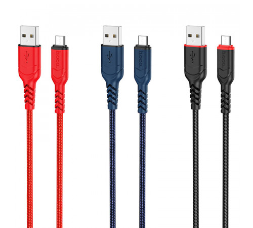 Кабель HOCO X59 USB to Micro 2.4A, 1m, nylon, TPE connectors, Red (6931474744906)