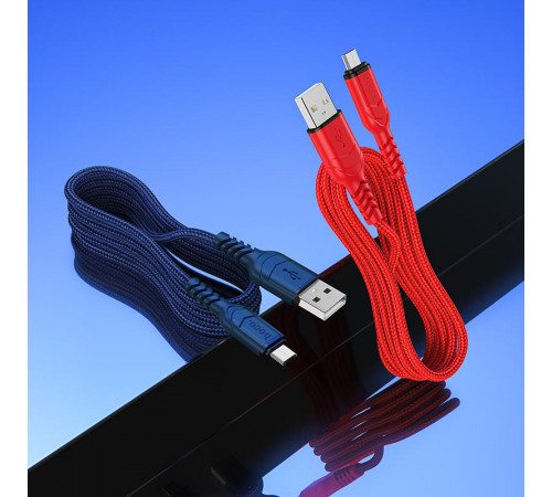 Кабель HOCO X59 USB to Micro 2.4A, 1m, nylon, TPE connectors, Red (6931474744906)