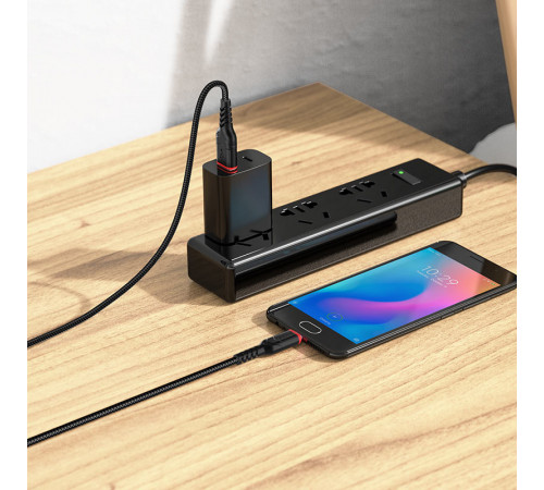 Кабель HOCO X59 USB to Micro 2.4A, 1m, nylon, TPE connectors, Black (6931474744890)