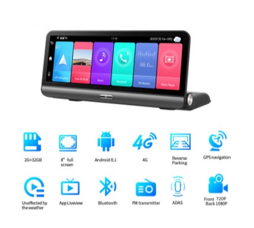 НЕТУ Авторегистратор Android 8" inch touch screen, Android 8.1, 2GB+32GB 4G (12 шт/ящ)