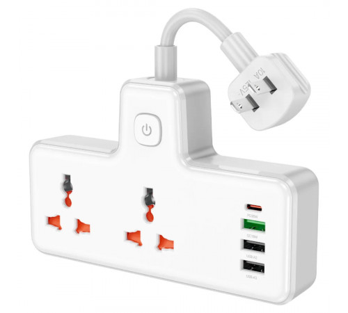 Мережевий подовжувач HOCO AC12 Reise 2-position expansion socket(PD30W/1C3A) (US) White (6942007607087)