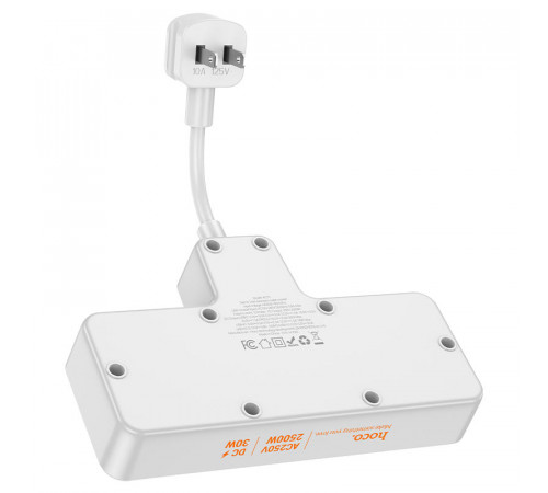 Мережевий подовжувач HOCO AC12 Reise 2-position expansion socket(PD30W/1C3A) (US) White (6942007607087)