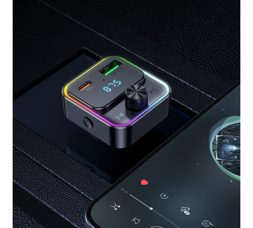 АЗП з FM-модулятором HOCO E81 Fantasy PD30W+QC3.0 car BT FM transmitter Black (6942007612296)