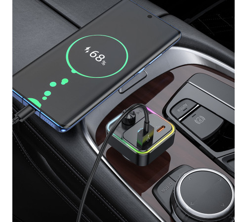 АЗП з FM-модулятором HOCO E81 Fantasy PD30W+QC3.0 car BT FM transmitter Black (6942007612296)