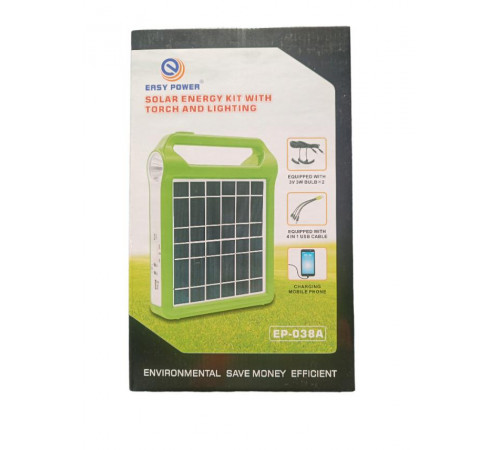 Фонарь LED EP-038A Power Bank с солнечной панелью+лампочки 2шт // (24 шт/ящ)