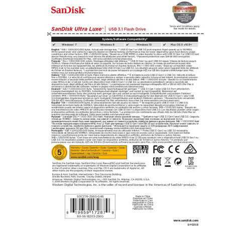 Флеш-накопичувач SanDisk USB 3.1 Ultra Luxe 256Gb (150Mb/s) (SDCZ74-256G-G46)