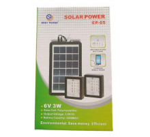 Портативная Солнечная система EP-05 6v3w с литиевой батареей , двумя Led лампами и возможностью подзарядки телефона 6v3w // (30 шт/ящ)