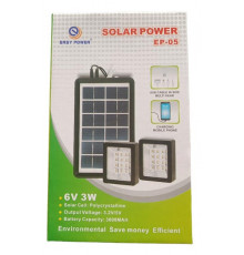Портативная Солнечная система EP-05 6v3w с литиевой батареей , двумя Led лампами и возможностью подзарядки телефона 6v3w // (30 шт/ящ)