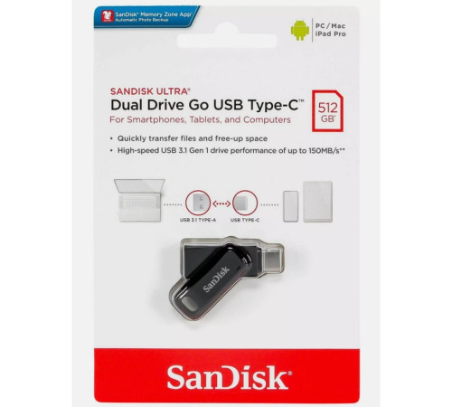 Флеш-накопичувач SanDisk USB 3.1 Ultra Dual Go Type-C 512Gb (150 Mb/s) (SDDDC3-512G-G46)
