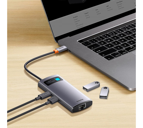 USB-хаб Baseus Metal Gleam Series 4-in-1 Multifunctional Type-C HUB Docking Station Gray （Type-C to USB3.0*3+RJ45*1） (WKWG070113)