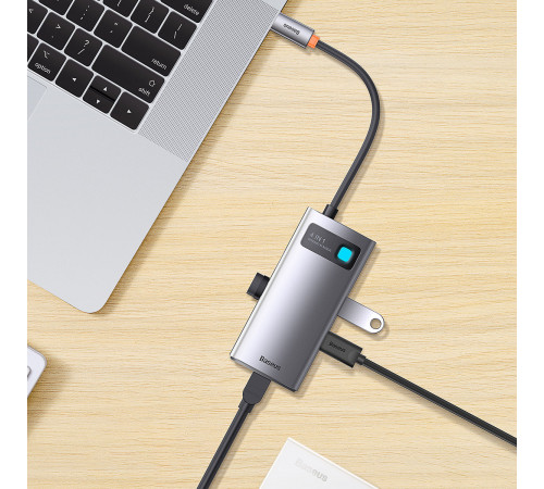 USB-хаб Baseus Metal Gleam Series 4-in-1 Multifunctional Type-C HUB Docking Station Gray （Type-C to USB3.0*3+RJ45*1） (WKWG070113)