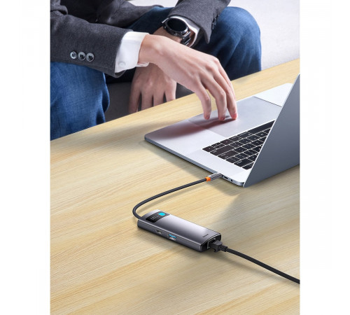 USB-хаб Baseus Metal Gleam Series 4-in-1 Multifunctional Type-C HUB Docking Station Gray （Type-C to USB3.0*3+RJ45*1） (WKWG070113)