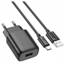 Мережевий зарядний пристрій з кабелем HOCO C134A Solid single-port charger set (Type-C) (EU) Black (6942007621359)