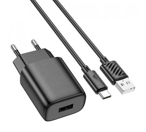 Мережевий зарядний пристрій з кабелем HOCO C134A Solid single-port charger set (Type-C) (EU) Black (6942007621359)