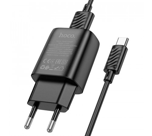 Мережевий зарядний пристрій з кабелем HOCO C134A Solid single-port charger set (Type-C) (EU) Black (6942007621359)