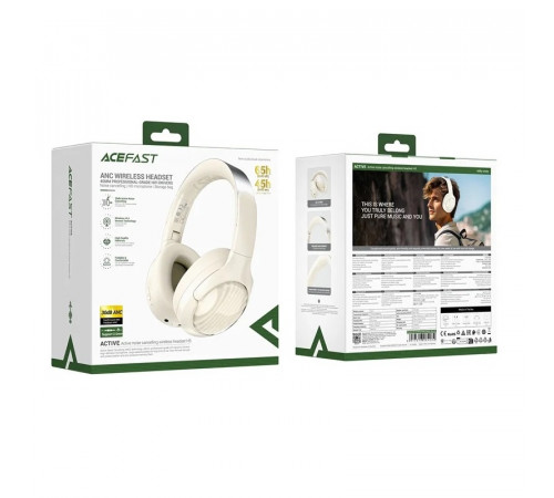 Бездротові накладні навушники ACEFAST H5 active noise cancelling wireless headset Milky White (6974316284284)