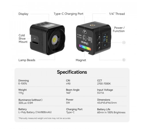 Відеосвітло Ulanzi L3 RGB COB Fill Light, 5W (UV-L052GBB1 L3 RGB) (L052GBB1)