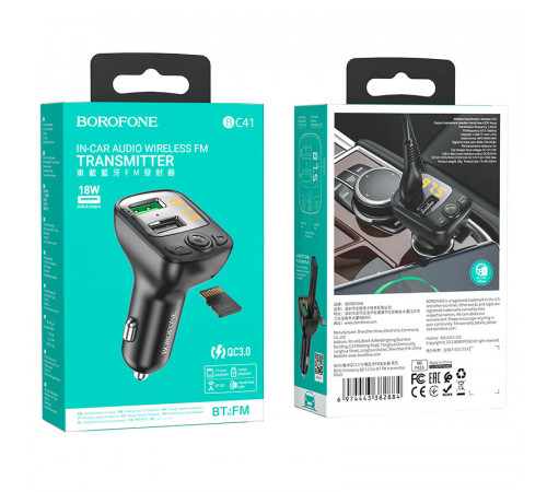 АЗП з FM-модулятором BOROFONE BC41 Eminency QC3.0 Car BT FM transmitter 18W Black 8525500090 (6974443382884)