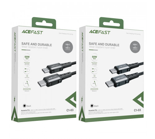 Кабель ACEFAST C1-03 Type-C to Type-C 3A, 1.2m, nylon, aluminum connectors, Black (6974316280521)