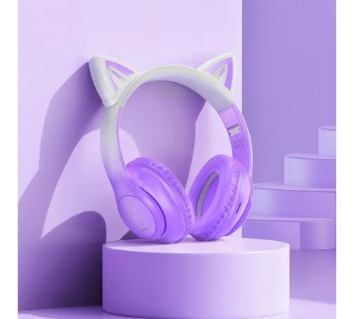 Бездротові накладні навушники HOCO W42 Cat ears BT headphones Purple Grape (6931474795854)