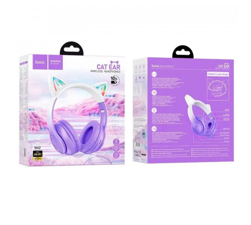 Бездротові накладні навушники HOCO W42 Cat ears BT headphones Purple Grape (6931474795854)