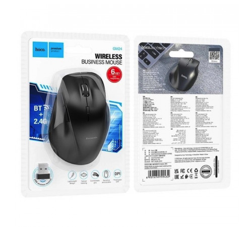 Маніпулятор миша HOCO GM24 Mystic six-button dual-mode business wireless mouse Black (6931474799432)