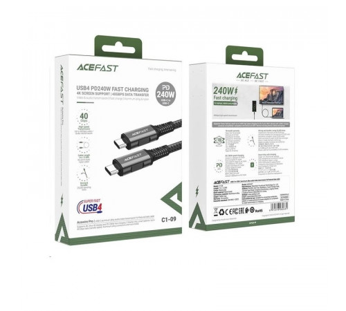 Кабель ACEFAST C1-09 USB-C to USB-C aluminum alloy audio/video transmission full-featured data cable Black (6974316282631)
