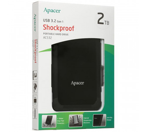 Зовнішній жорсткий диск PHD External 2.5'' Apacer USB 3.1 AC532 2TB Black (AP2TBAC532B-1)