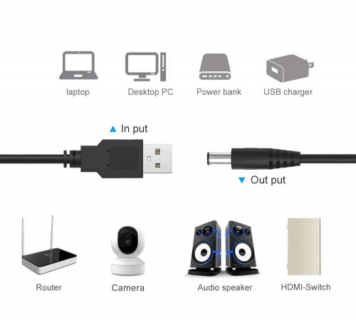 Кабель живлення для роутера USB-DC 5v-12v (1m) (USBDC512)