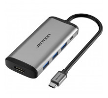 USB-хаб Vention Type-C to HDMI/USB3.0*3/PD Converter 0.15M Gray Metal Type (CNBHB) (CNBHB)