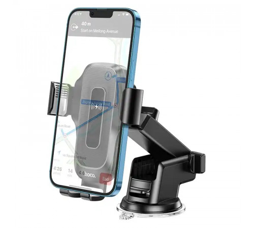 Автотримач для телефона з БЗП HOCO HW3 Wise automatic induction wireless fast charging car holder(center console) Black (6931474791849)