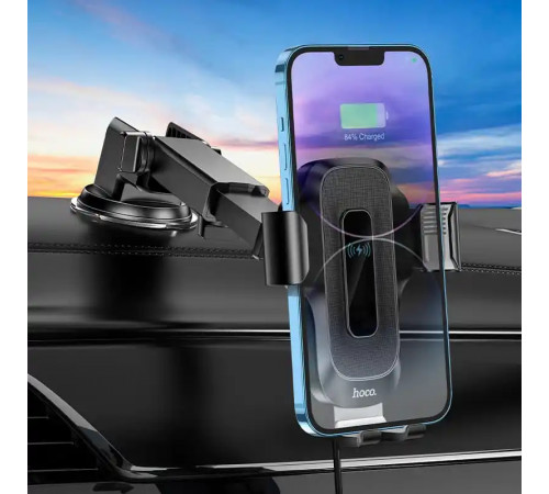 Автотримач для телефона з БЗП HOCO HW3 Wise automatic induction wireless fast charging car holder(center console) Black (6931474791849)